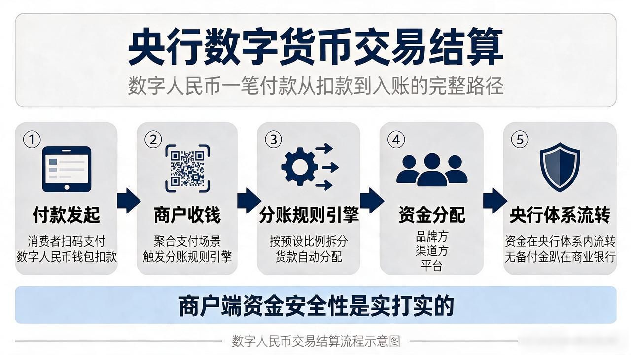 央行数字货币交易结算：数字人民币一笔付款从扣款到入账的完整路径